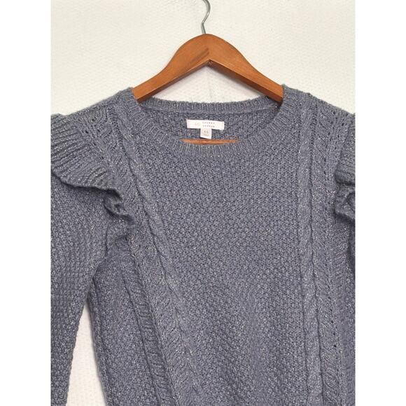 Lauren Conrad XS Gray Silver Cable Knit Ruffle Shoulder Sweater - Picture 2 of 10